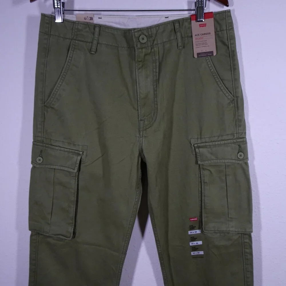 Levi's Ace Cargo Pants Men's Size 33x32 Green Cotton Relaxed Taper